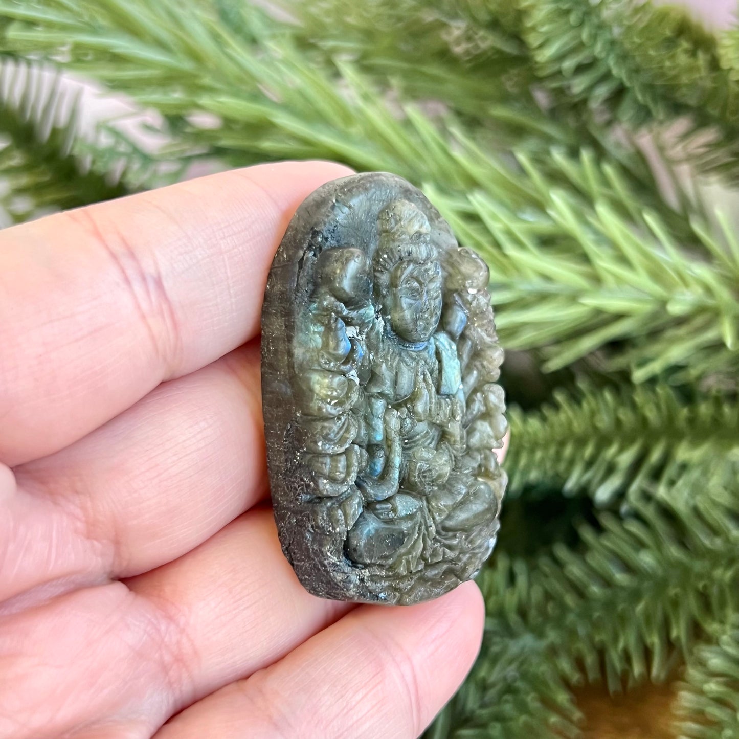 Labradorite Meditating Buddha Carved Stone Cabochon