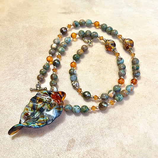 Jasper Artisan Handmade Glass Leaf Necklace