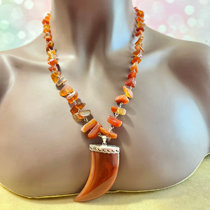 Carnelian Chain Linked Vintage Beaded Tooth Necklace