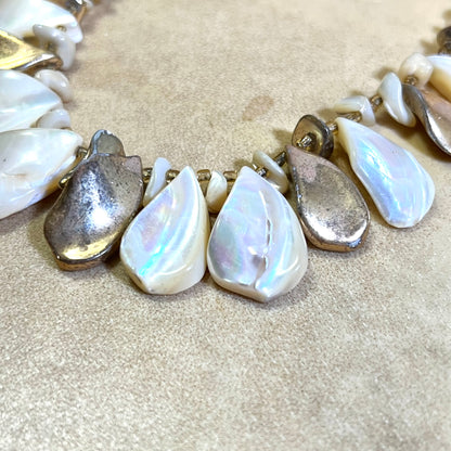 Vintage White & Gold Tone Mother of Pearl Choker Necklace