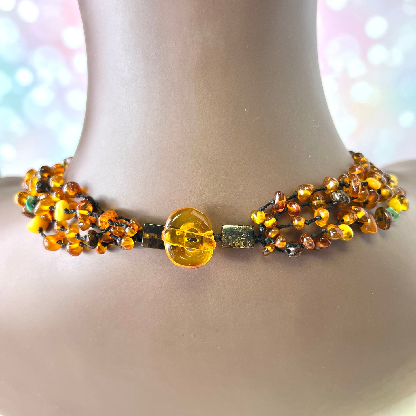 Amber Beaded Multi Strand Vintage Necklace