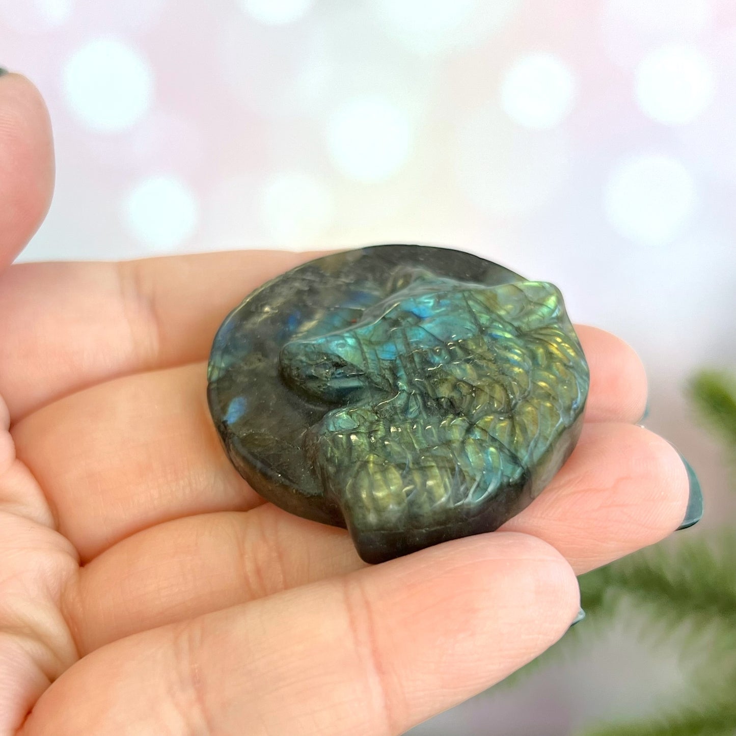 Labradorite Wolf Carved Crystal Cabochon