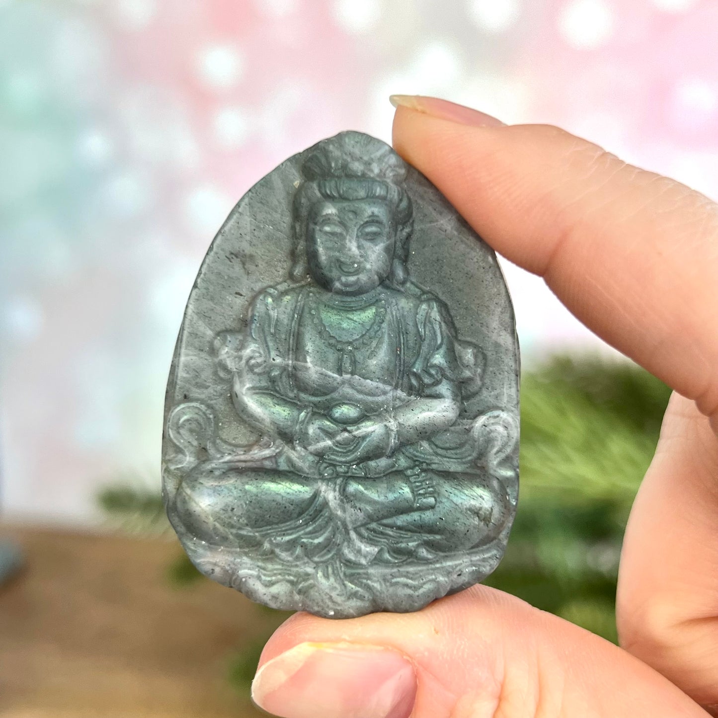 Labradorite Meditating Buddha Carved Stone Cabochon