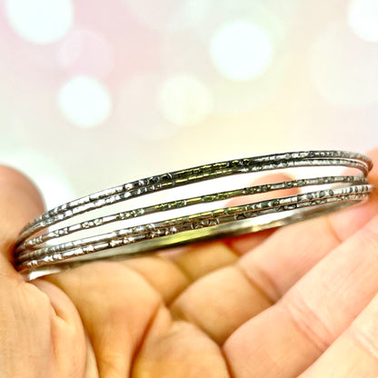 Vintage Silver Tone Bangle Bracelet Stack of 13