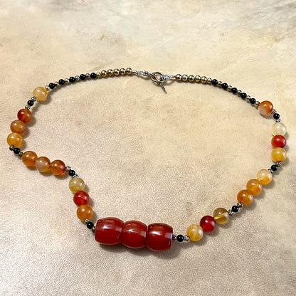 Carnelian Handmade Barrel Beaded Crystal Gemstone Necklace