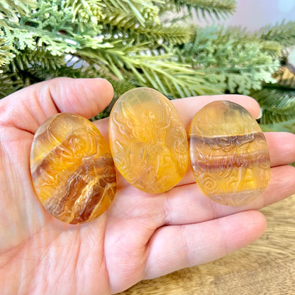 Yellow Fluorite Fairy Carved Crystal Cabochon