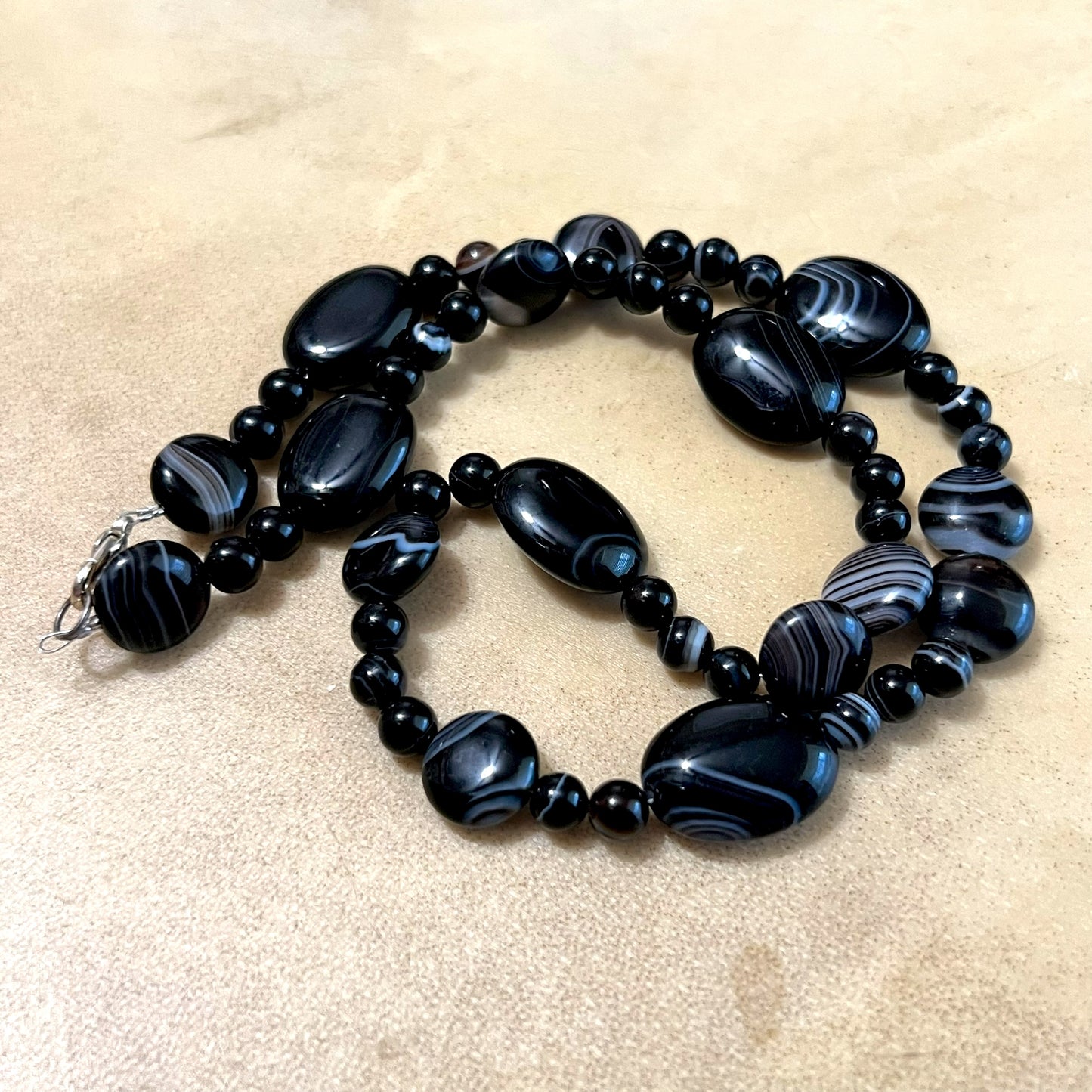 Black Agate Chalcedony Beaded Necklace