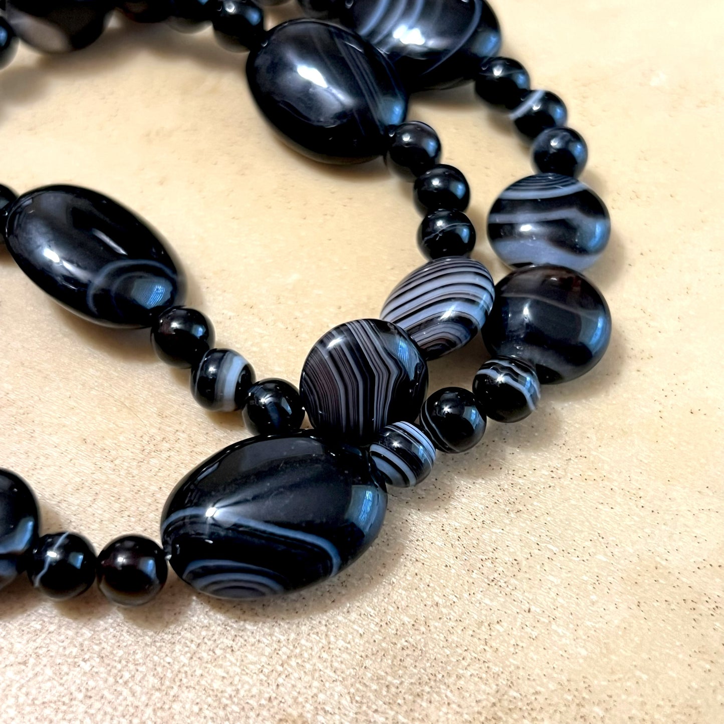 Black Agate Chalcedony Beaded Necklace