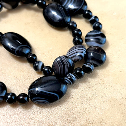 Black Agate Chalcedony Beaded Necklace