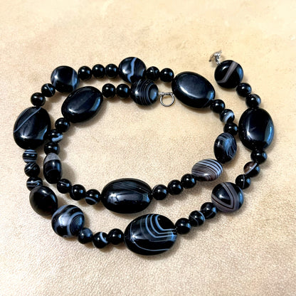 Black Agate Chalcedony Beaded Necklace