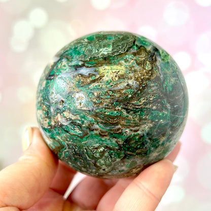 Malachite & Chrysocolla in Druzy Agate 80mm Sphere