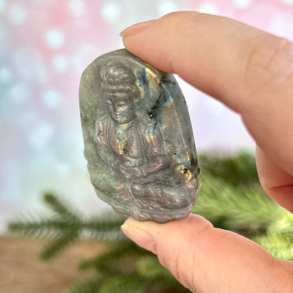 Labradorite Meditating Buddha Carved Stone Cabochon