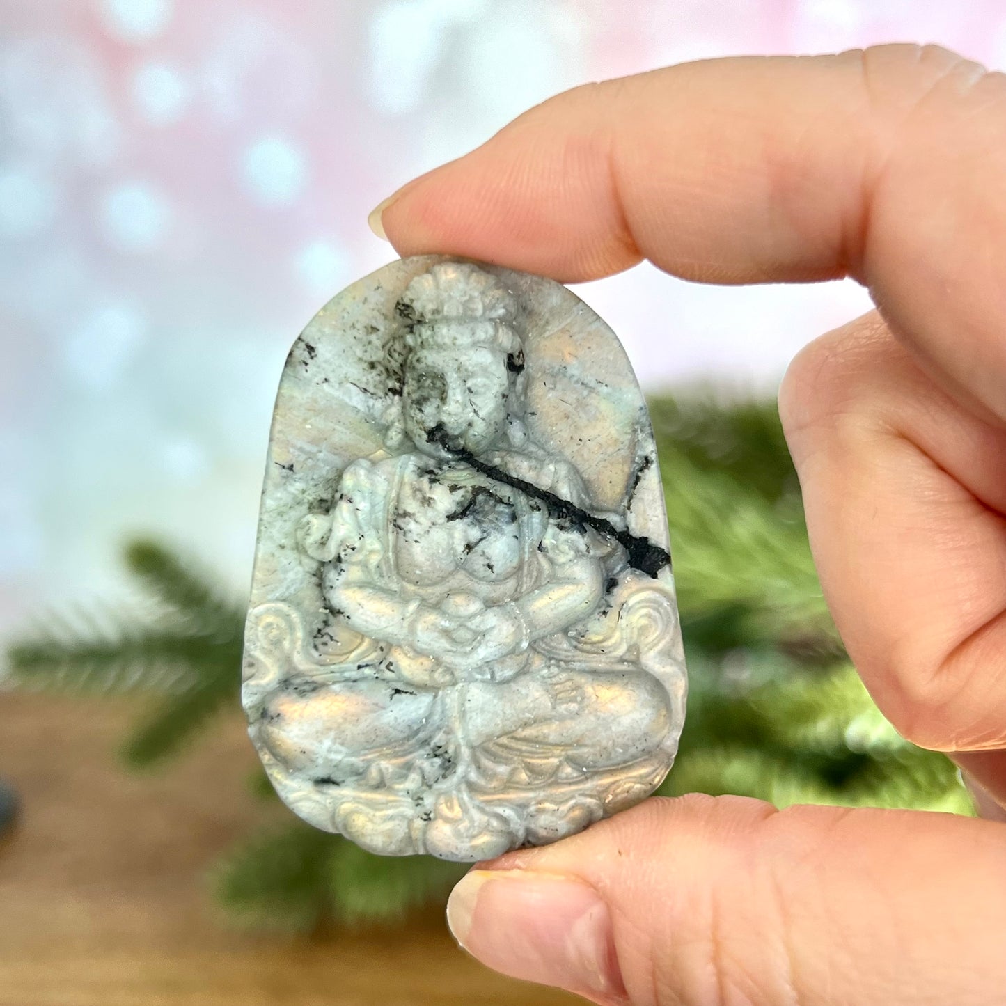 Labradorite Meditating Buddha Carved Stone Cabochon