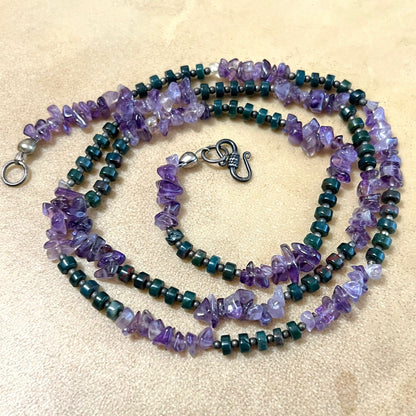 Amethyst & Bloodstone Long Vintage Beaded Necklace