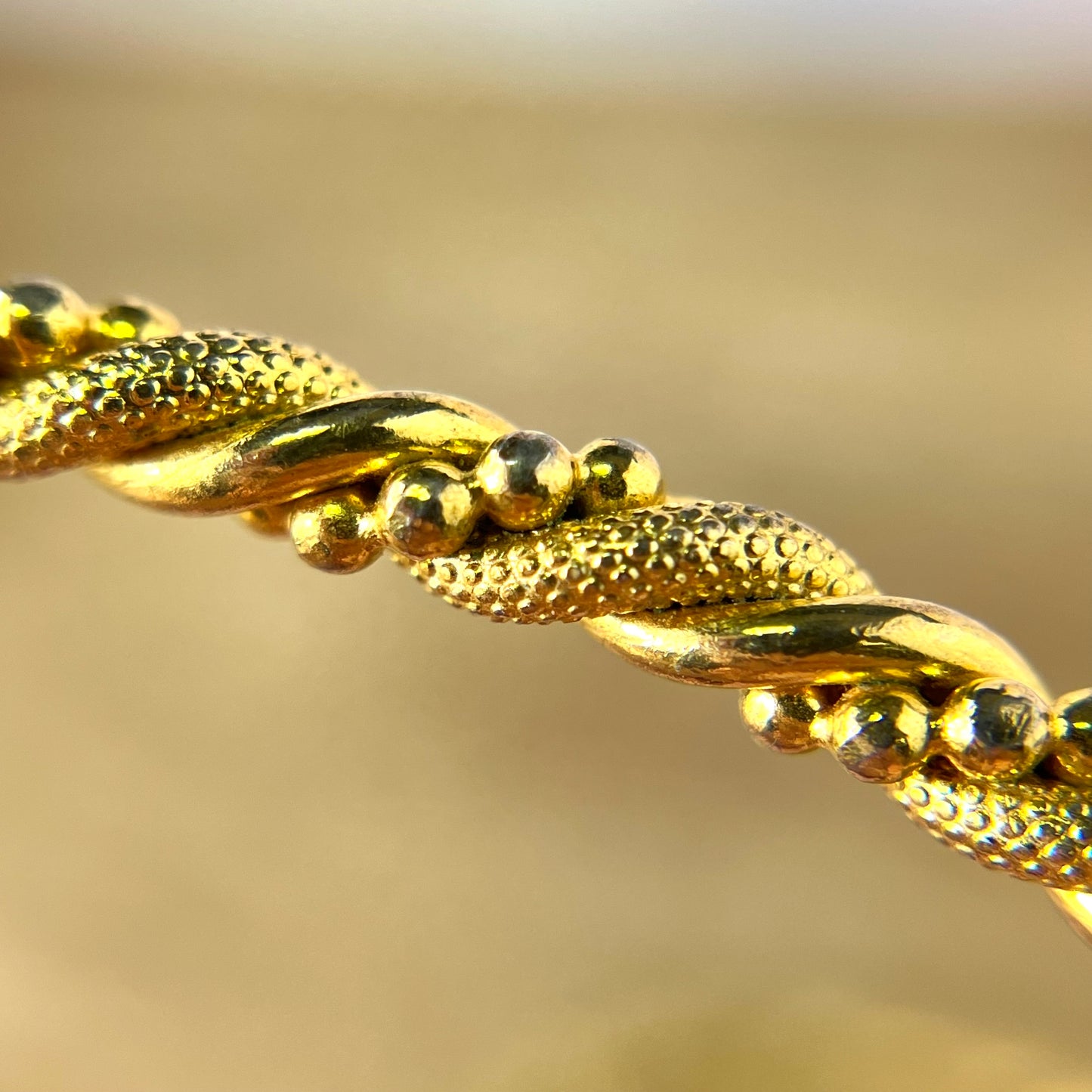 Vintage Bright Gold Tone Bracelet Stack of 3 Woven Textured Bangles