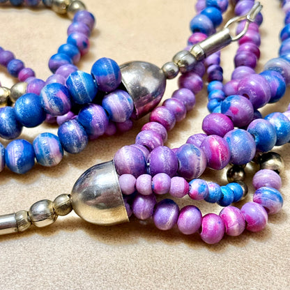 Vintage Purple & Blue Tagua Nut Bodhi Bead Necklace