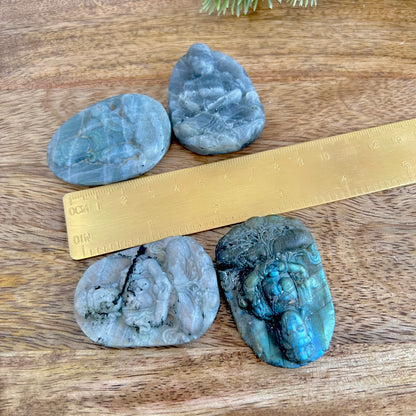 Labradorite Meditating Buddha Carved Stone Cabochon