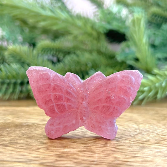 Strawberry Quartz Butterfly Carved Crystal Cabochon