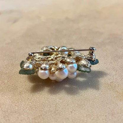 Swoboda Vintage Jade & Pearl Gold Tone Grape Bunch Brooch