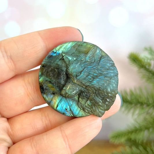 Labradorite Wolf Carved Crystal Cabochon