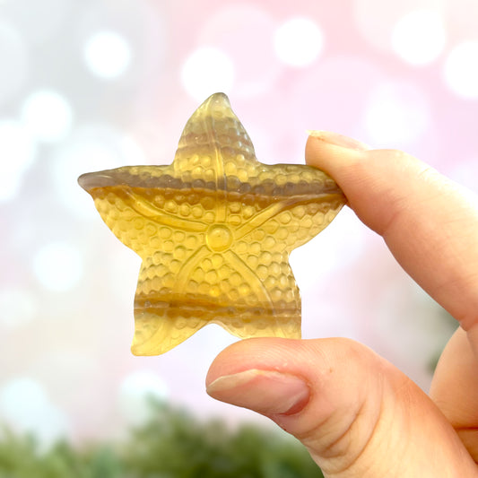 Yellow & Purple Fluorite Crystal Starfish Carved Cabochon