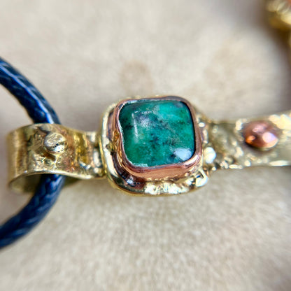 Vintage Brass & Copper Cross Necklace with Azurite & Malachite