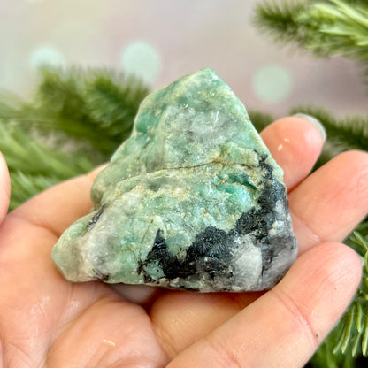 Emerald Raw Crystal in Basalt