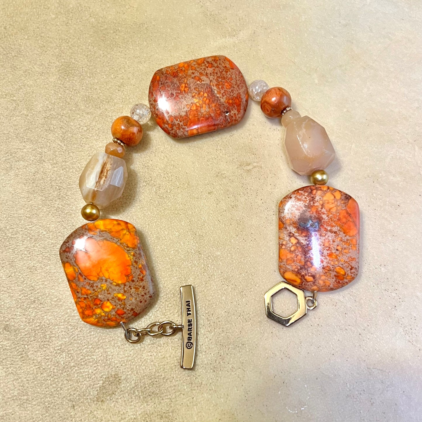 Barse Orange Sea Sediment Jasper & Peach Agate Beaded Bracelet