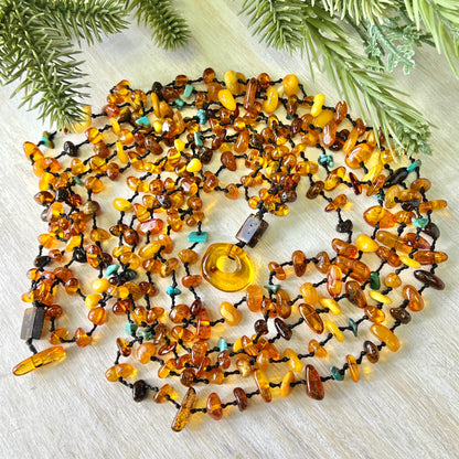 Amber Beaded Multi Strand Vintage Necklace