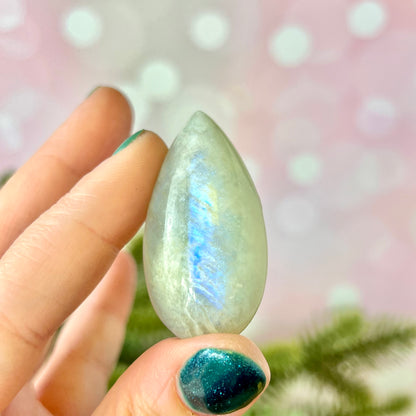 Rainbow Moonstone Crystal Teardrop Cabochon