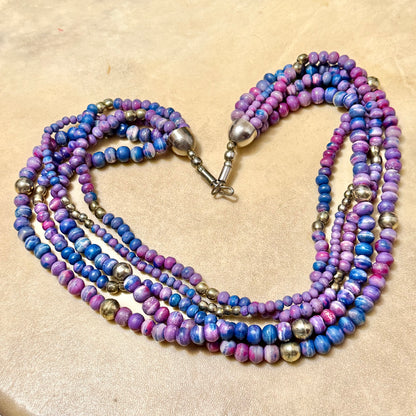 Vintage Purple & Blue Tagua Nut Bodhi Bead Necklace