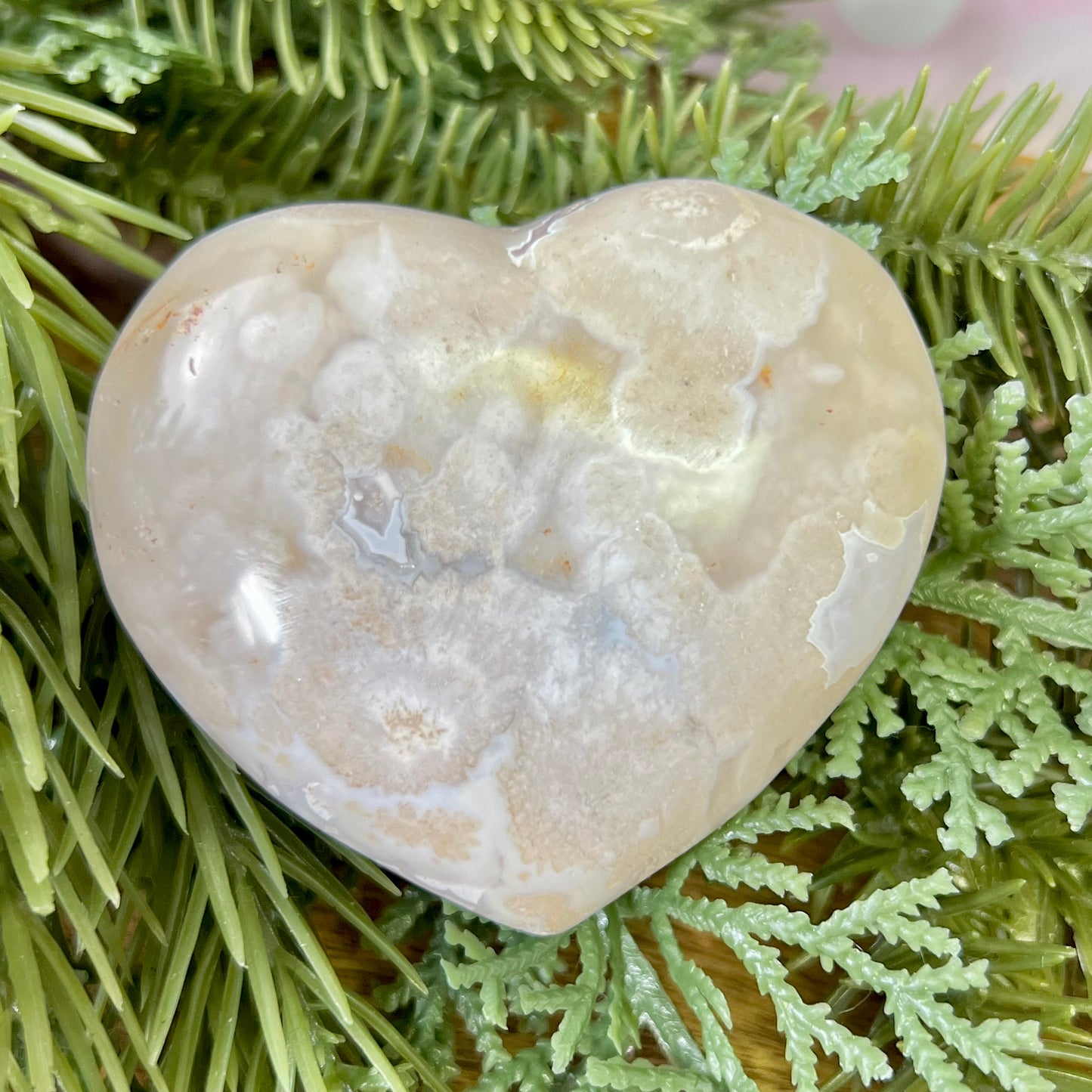 Flower Agate Crystal Carved Heart