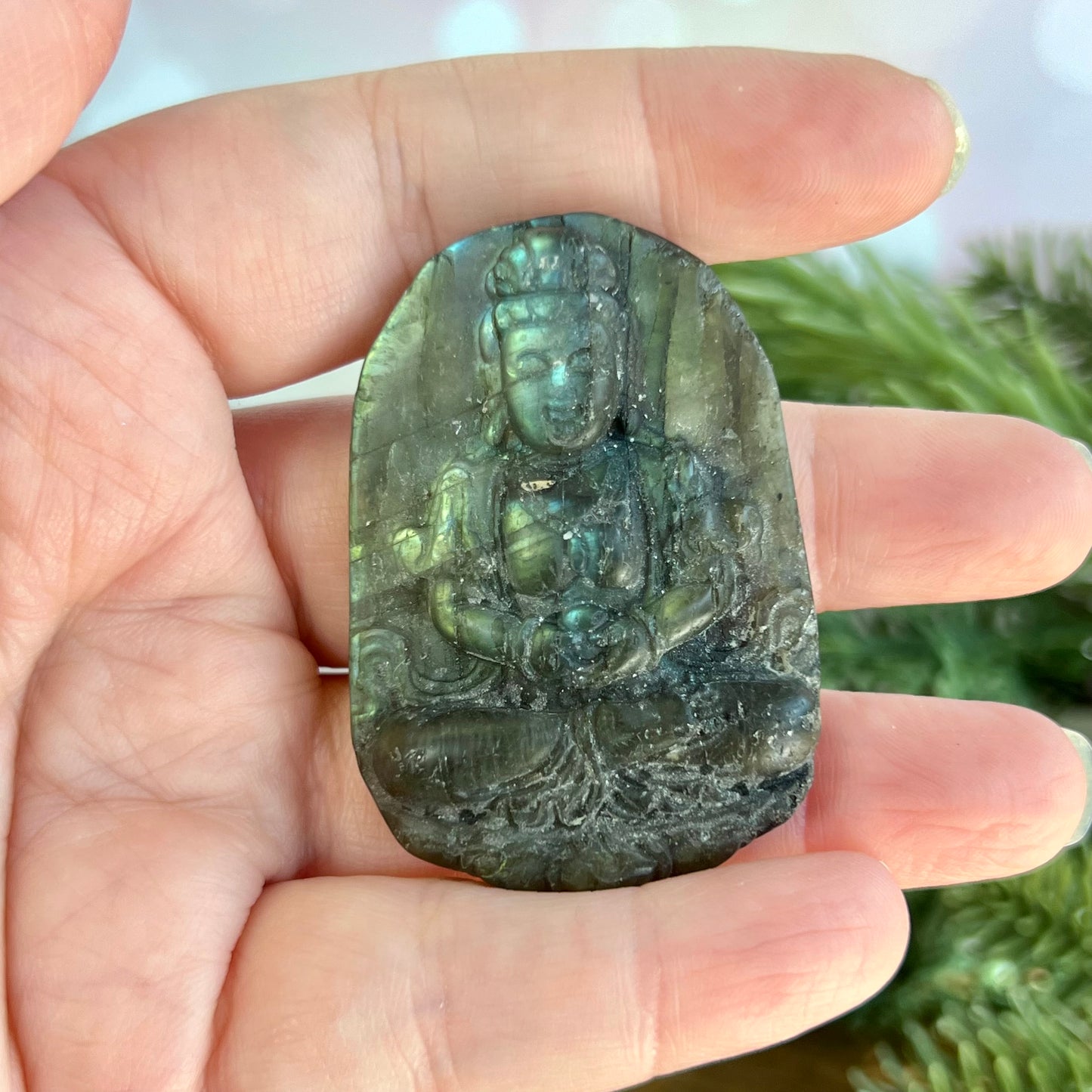 Labradorite Meditating Buddha Carved Stone Cabochon