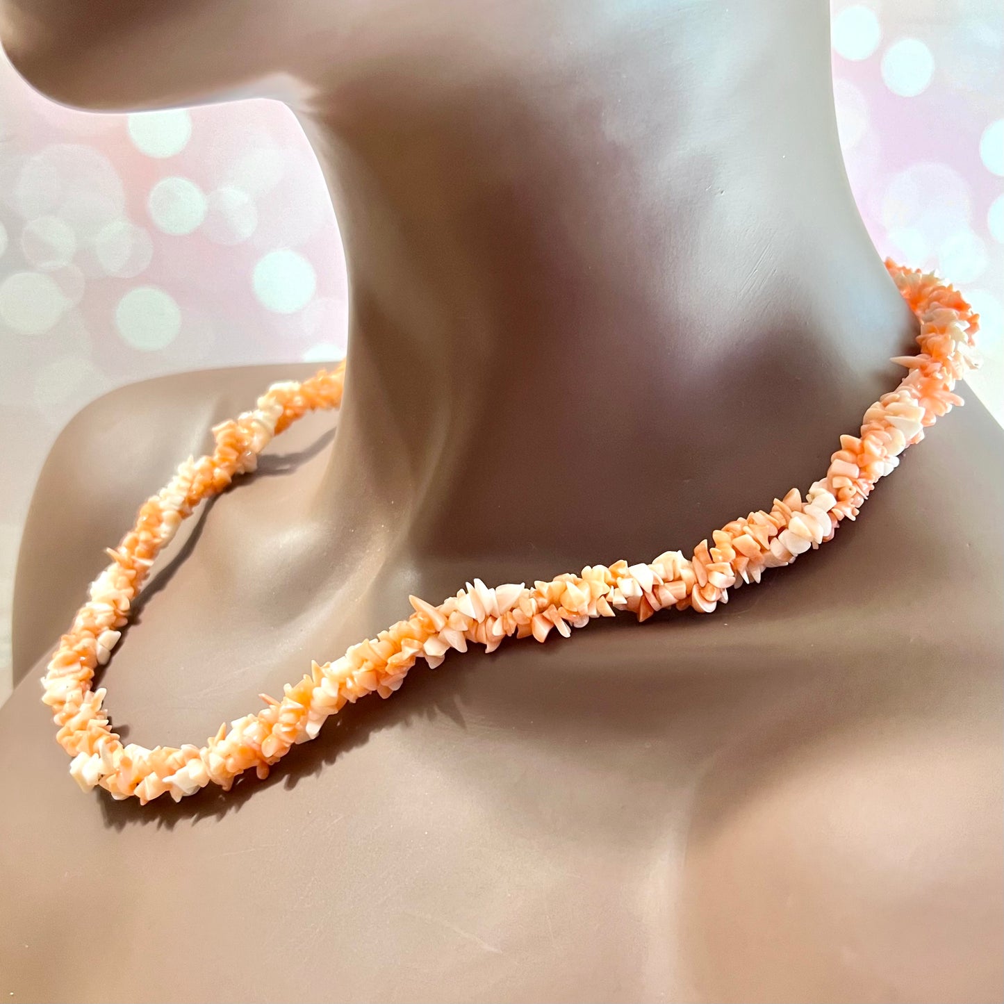 Tricolor Angel Skin Coral Vintage Beaded Twist Necklace