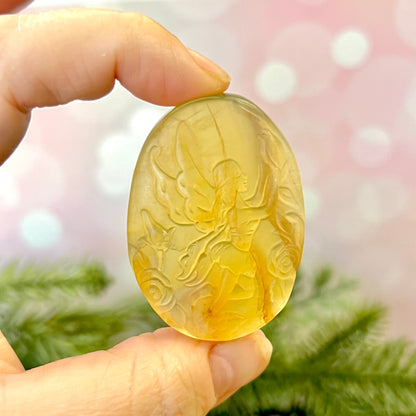 Yellow Fluorite Fairy Carved Crystal Cabochon