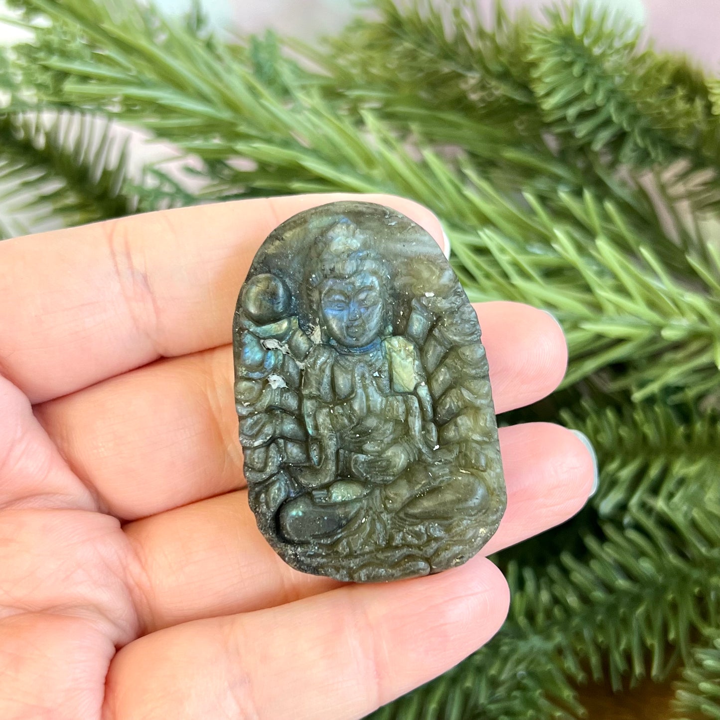 Labradorite Meditating Buddha Carved Stone Cabochon