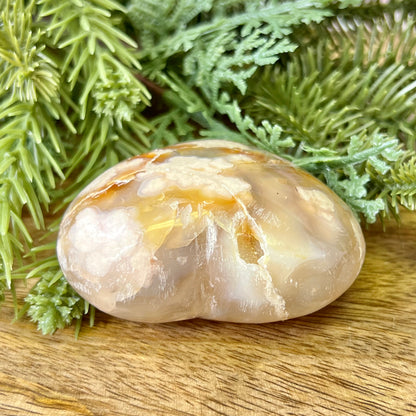 Flower Agate Carved Crystal Heart