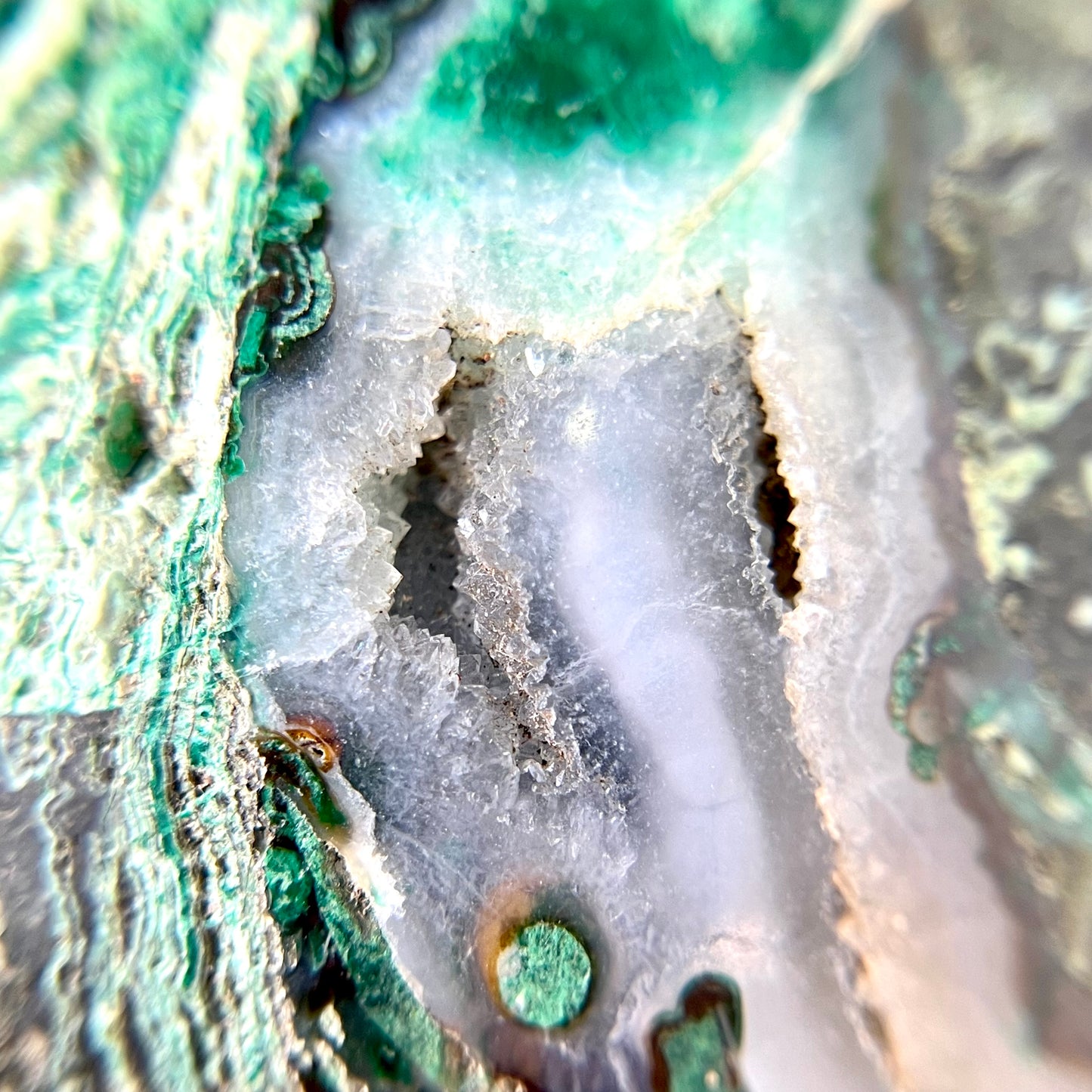 Malachite & Chrysocolla in Druzy Agate 80mm Sphere