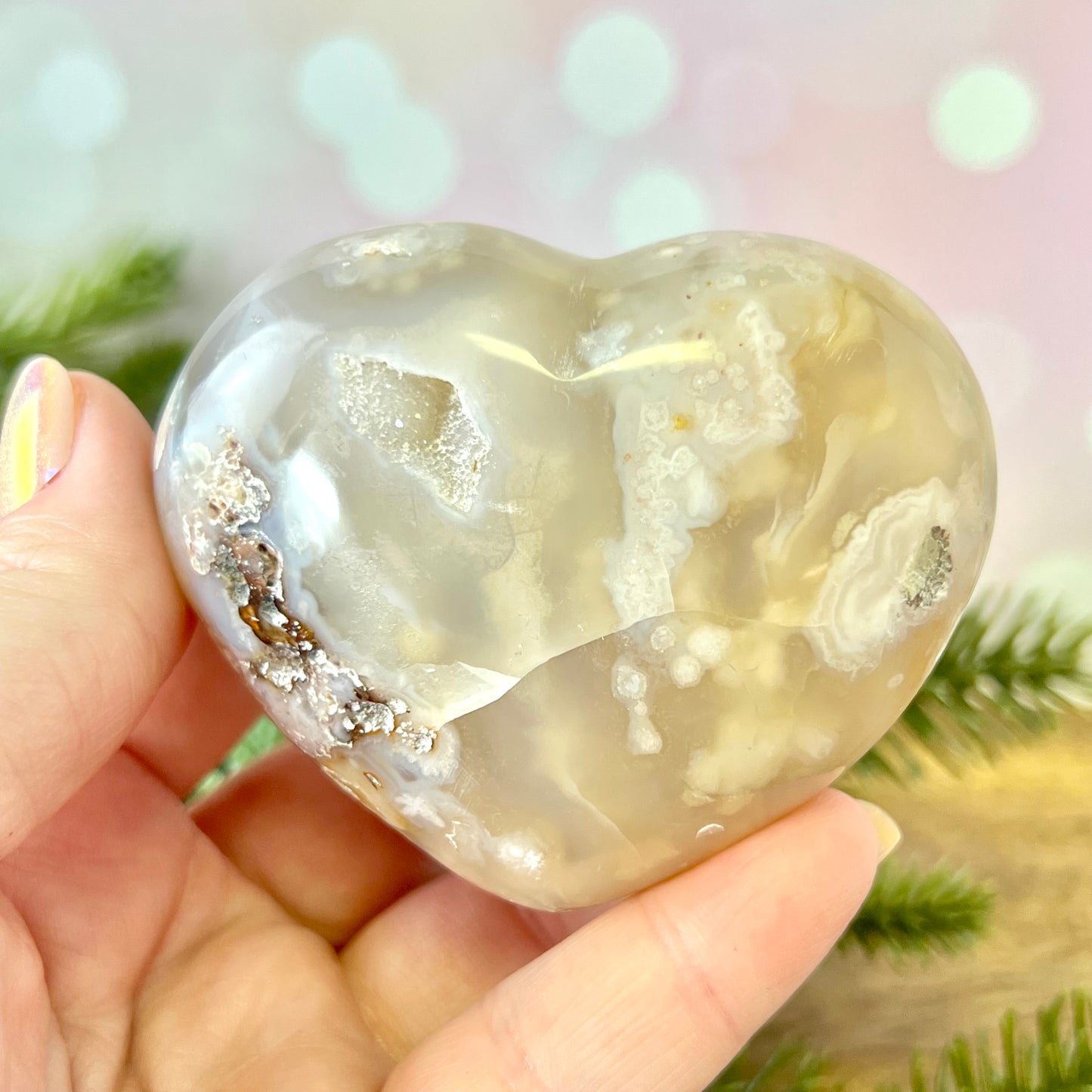 Flower Agate Crystal Carved Heart