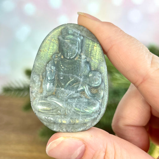 Labradorite Meditating Buddha Carved Stone Cabochon