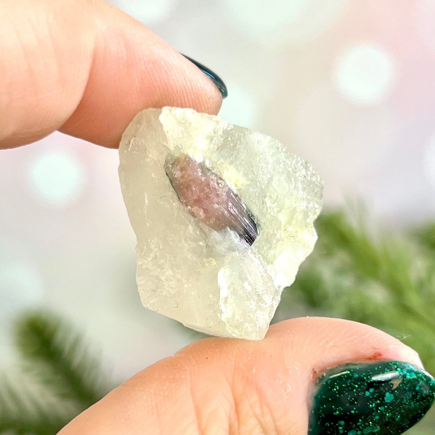 Watermelon Tourmaline on Milky Quartz Crystal Specimen