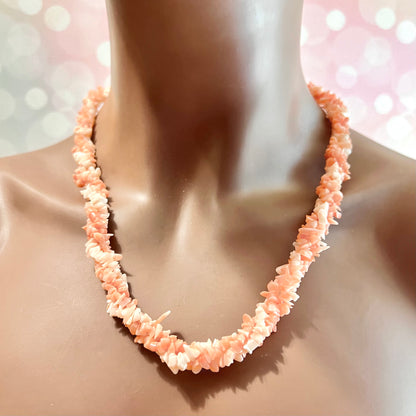 Tricolor Angel Skin Coral Vintage Beaded Twist Necklace