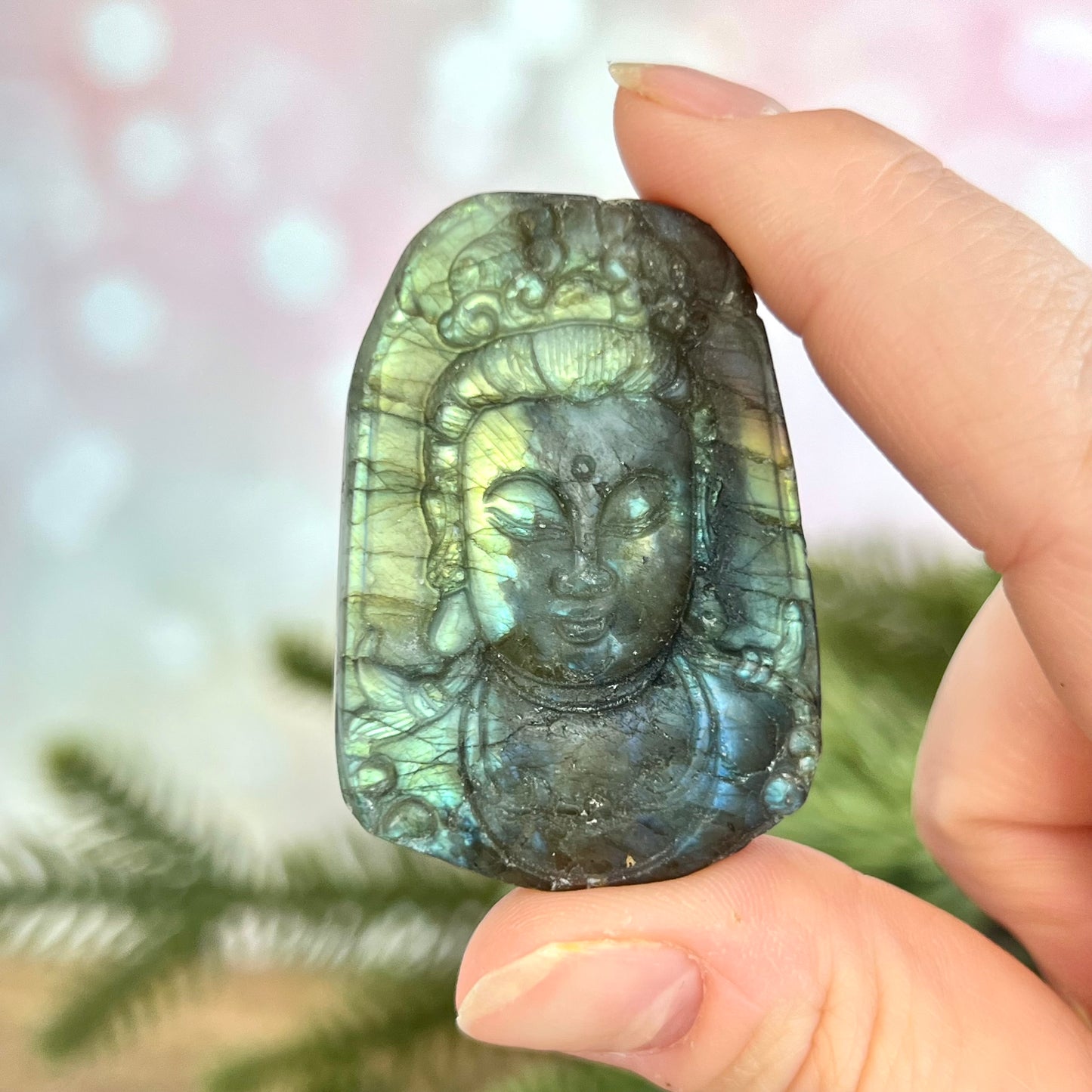 Buddha Face Labradorite Carved Stone Cabochon