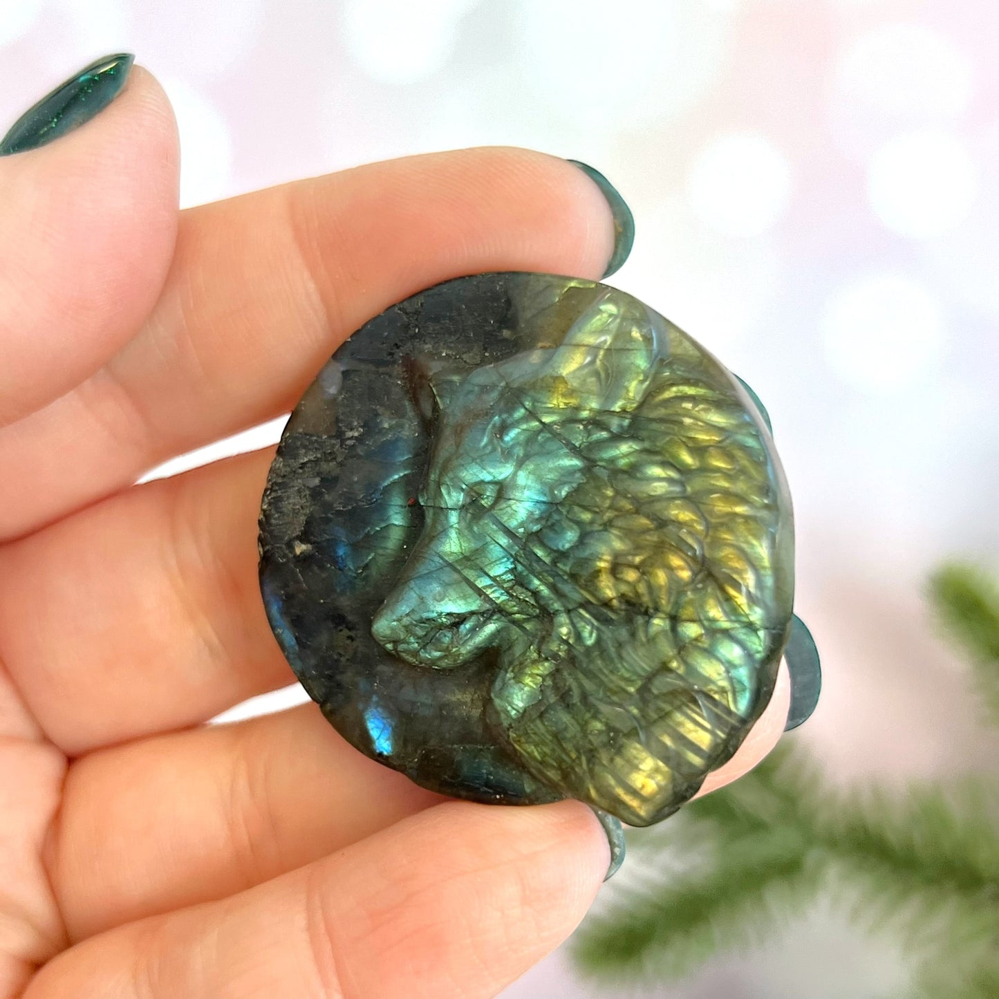 Labradorite Wolf Carved Crystal Cabochon