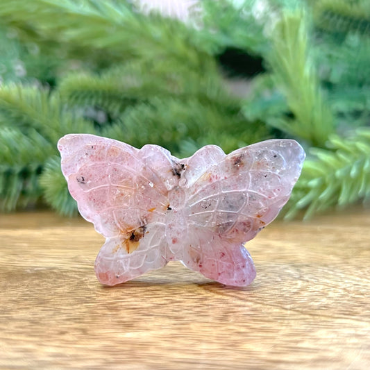 Strawberry Quartz Butterfly Carved Crystal Cabochon