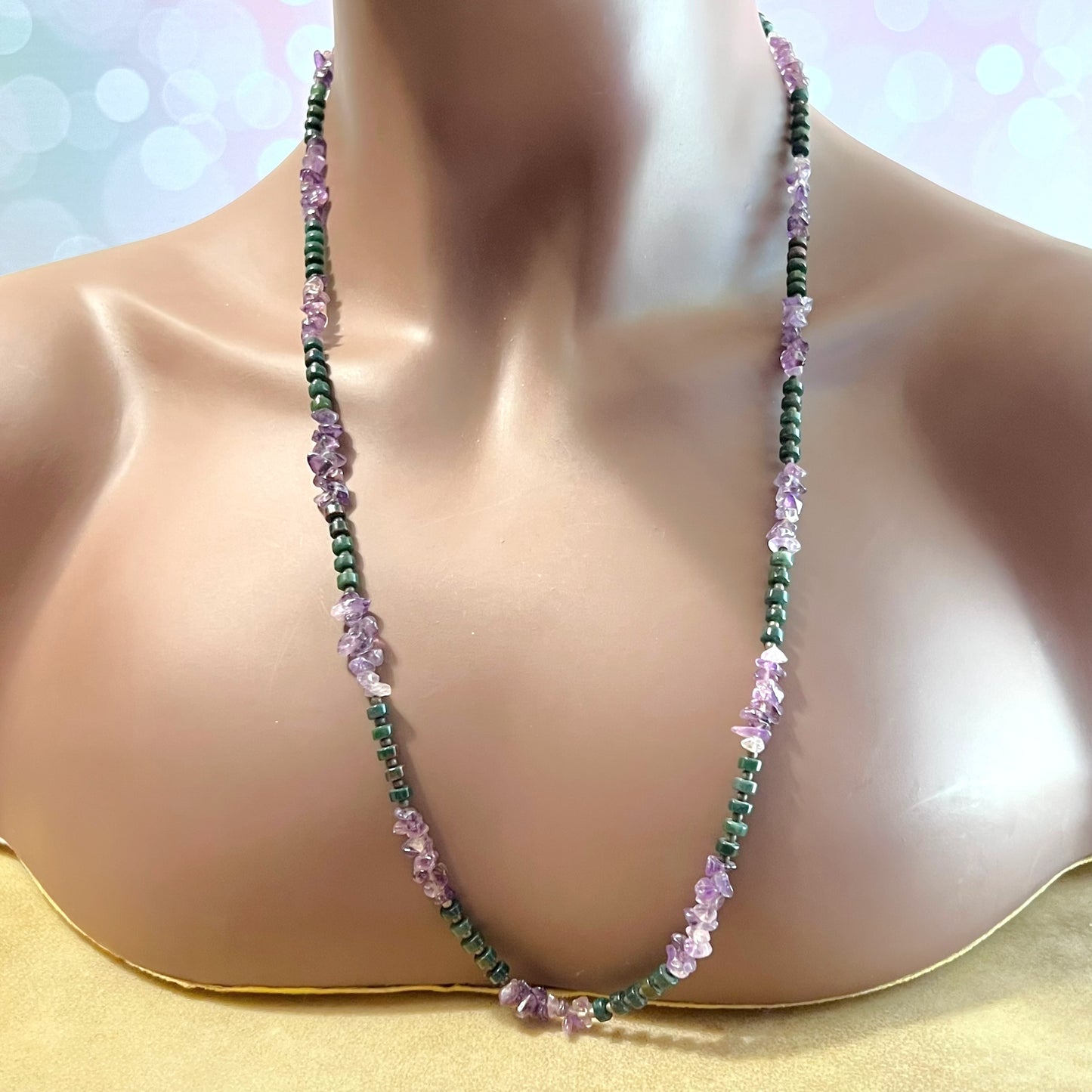 Amethyst & Bloodstone Long Vintage Beaded Necklace