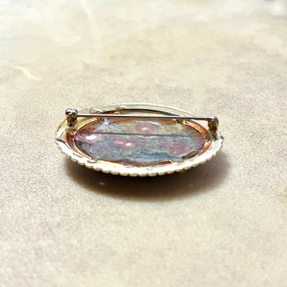 Vintage Red & Yellow Jasper Oval Cabochon with Gold Tone Bezel