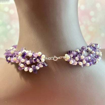 Amethyst & Pearl Vintage Multi Strand Beaded Necklace