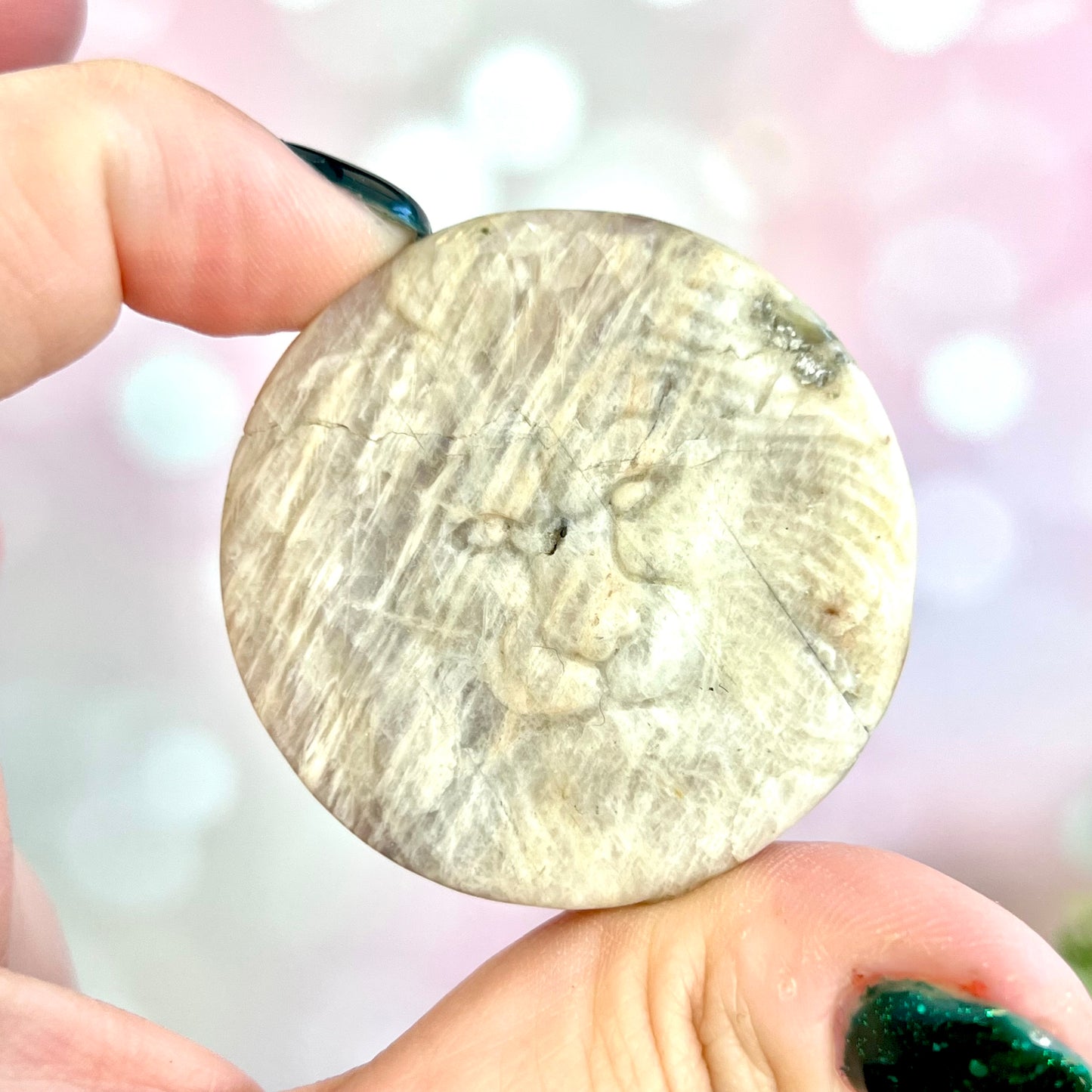 Belomorite (Sunstone in Moonstone) Lion Carved Stone Cabochon