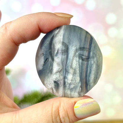 Fluorite Sun & Moon Face Carved Crystal Cabochon